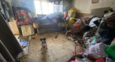 Çevreye kötü koku yayılan evden 2 kamyon çöp ile 4 köpek çıktı!