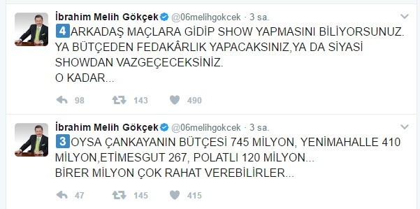 Gökçek’in ‘Ankaragücü’ne yardım’ önerisi