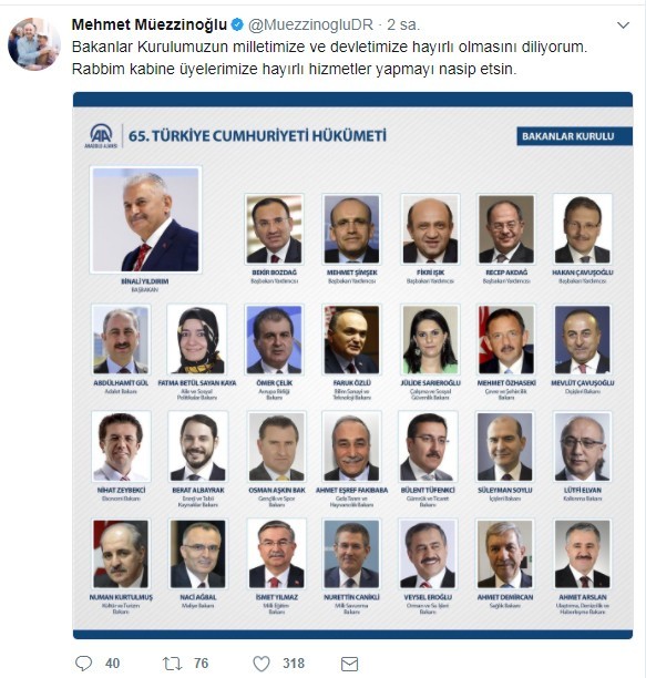 Müezzinoğlu’ndan ’hayırlı olsun’ paylaşımı