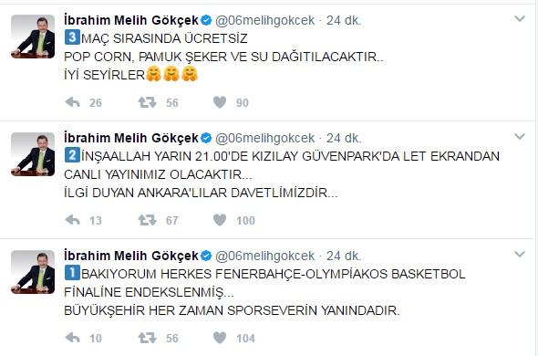 Ankara Büyükşehir Belediyesi’nden Fenerbahçe-Olympiakos maçına dev ekran