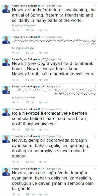 Cumhurbaşkanı Erdoğan 7 dille Nevruz Bayramı’nı kutladı
