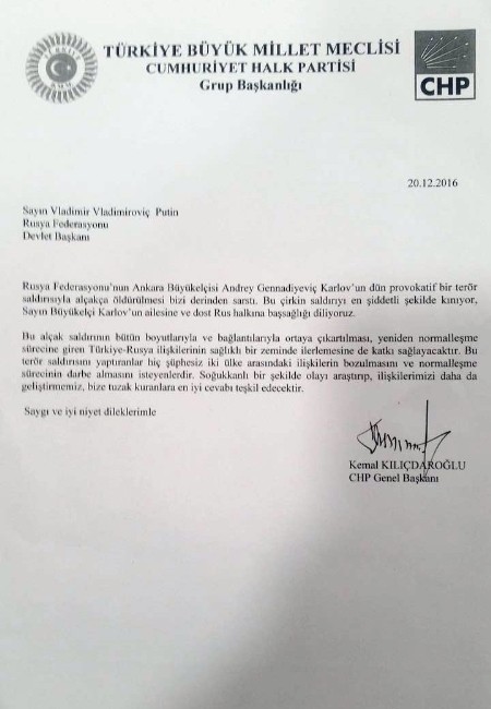Kılıçdaroğlu, Rusya Devlet Başkanı Putin’e taziye mektubu gönderdi