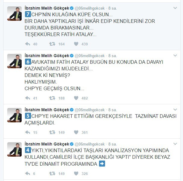 Başkan Gökçek’ten, CHP’ye karşı 2 dava zaferi daha