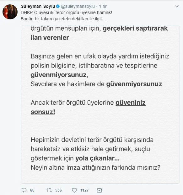 Bakan Soylu’dan “ilan” tepkisi