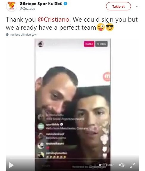 Ronaldo’dan Göztepe tezahüratı