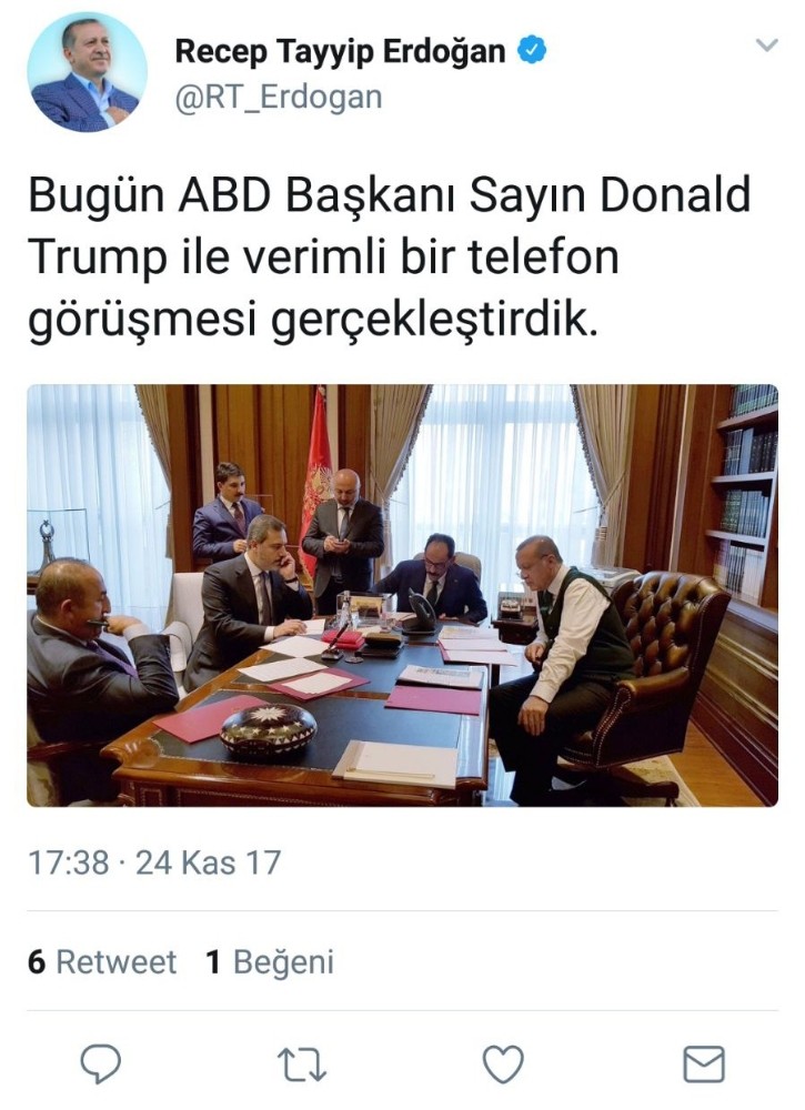 Cumhurbaşkanı Recep Tayyip Erdoğan ile ABD Başkanı Donald Trump telefonda görüştü.