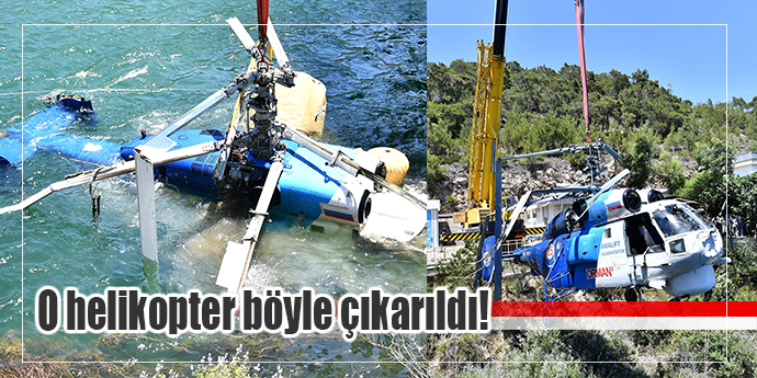 Yangına müdahale ederken düşen helikopter çıkarıldı