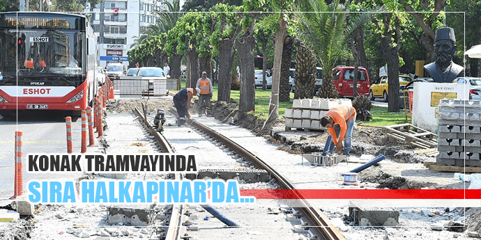 Konak Tramvayında sıra Halkapınar geçişinde