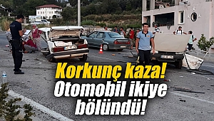 Korkunç kaza! Otomobil ikiye bölündü!