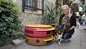 Konak Belediyesi can dostlara araba lastiklerinden ev yapacak 