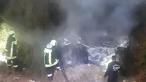 Şarampole yuvarlanan araç alev topuna döndü