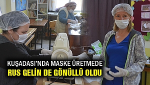 Rus gelin de maske üretimi için gönüllü oldu
