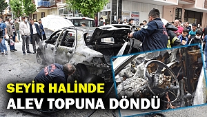 Seyir halindeki otomobil alev topuna döndü... Diğer araçlara da zarar verdi...