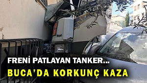 Freni boşalan tanker apartmana çarparak durabildi...