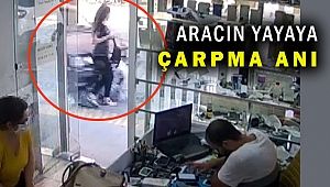 Otomobilin kaldırımdaki yayaya çarpması güvenlik kamerasında
