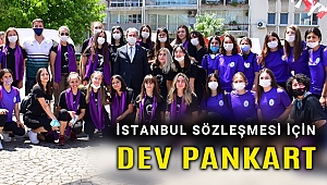 Bornova’dan kadına şiddete karşı dev pankart
