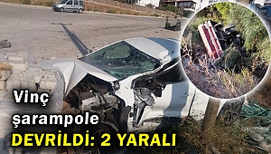 Vinç şarampole devrildi: 2 yaralı
