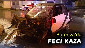 Bornova'da devrilen otomobilde bulunan 2 kişi yaralandı