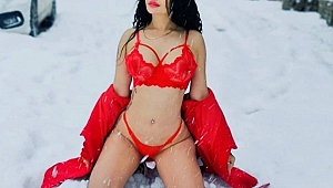 Naz Mila'dan karlar içinde iç çamaşırlı pozlar