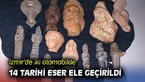 İzmir'de iki otomobilde 14 tarihi eser ele geçirildi