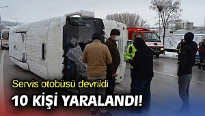 Servis otobüsü devrildi: 10 yaralı