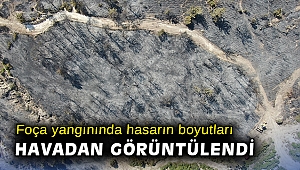 Foça yangınında hasarın boyutları havadan görüntülendi