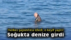 Dondurucu soğukta denize girdi