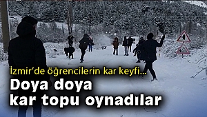 İzmir’de öğrencilerin kar keyfi