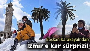 Başkan Karakayalı'dan Konak Meydanına kar sürprizi
