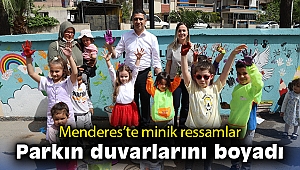 Menderes’te minik ressamlar parkın duvarlarını boyadı