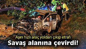 Aşırı hızlı araç yoldan çıkıp etrafı savaş alanına çevirdi!