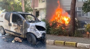 Balıkesir'de park halindeki araç yandı