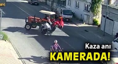 İzmir’de traktör ile motosikletin karıştığı kaza kamerada