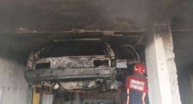 Tamire getirilen otomobile kaynak yapmak istedi, dükkanı kül oldu