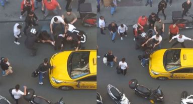 Kurye ve taksiciden yol verme kavgası