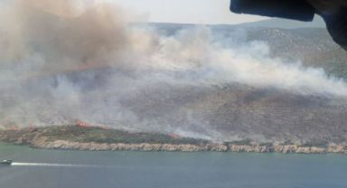 Urla'da makilik alanda yangına havadan ve karadan müdahale