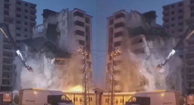 Kepçenin darbesiyle binanın yarısı yıkıldı, yarısı ayakta kaldı