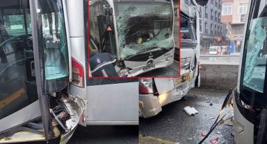 Küçükçekmece’de iki metrobüs kafa kafaya çarpıştı