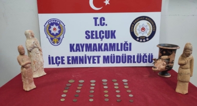 Selçuk'ta tarihi eser operasyonu... 4 heykel ve 36 sikke ele geçirildi!