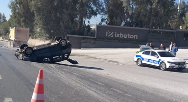 İZBETON önünde korkutan kaza