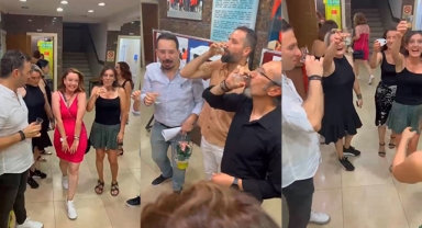 Devlet okulunda skandal görüntüler! Okulda şampanya patlattılar