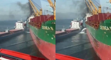 Limandan çıkan gemi, başka bir gemiye çarptı