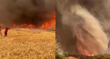 Orman yangınının en çarpıcı görüntüsü: Alevler adeta hortum oluşturdu