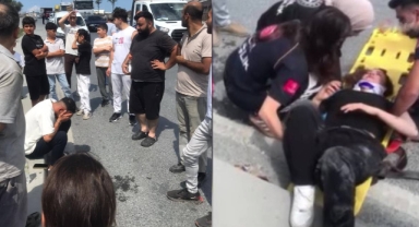 Kontrolden çıkan minibüs durağın yanında bekleyen kadına çarptı!