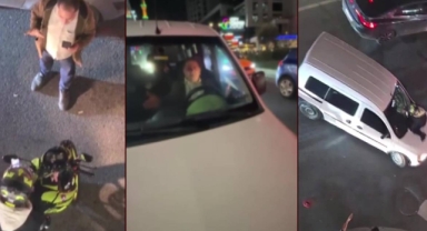 Yol verme tartışmasında kadın motorcuyu kaputunda sürükledi!