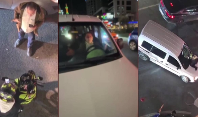 Yol verme tartışmasında kadın motorcuyu kaputunda sürükledi!
