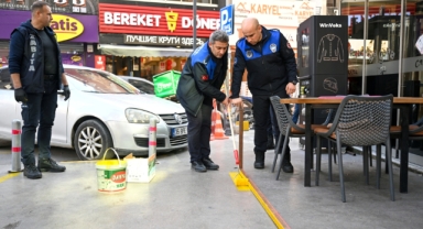 Küçükpark’ta yaya alanları çizgilerle netleştirildi