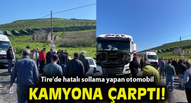 Tire'de hatalı sollama yapan otomobil kamyona çarptı