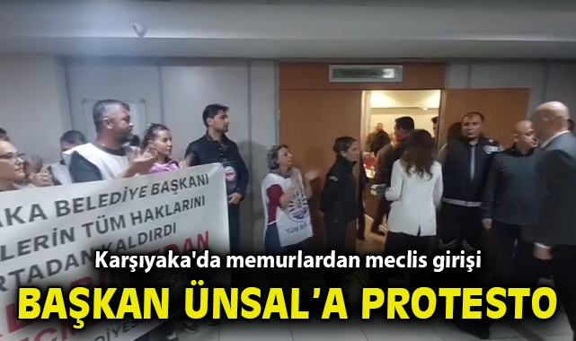 Karşıyaka'da memurlardan meclis girişi Başkan Ünsal’a alkışlı protesto