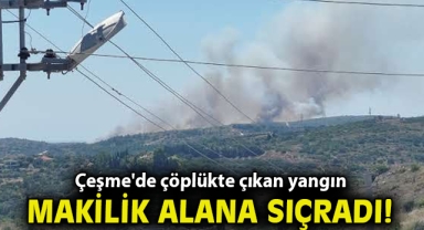Çeşme'de çöplükte çıkan yangın makilik alana sıçradı